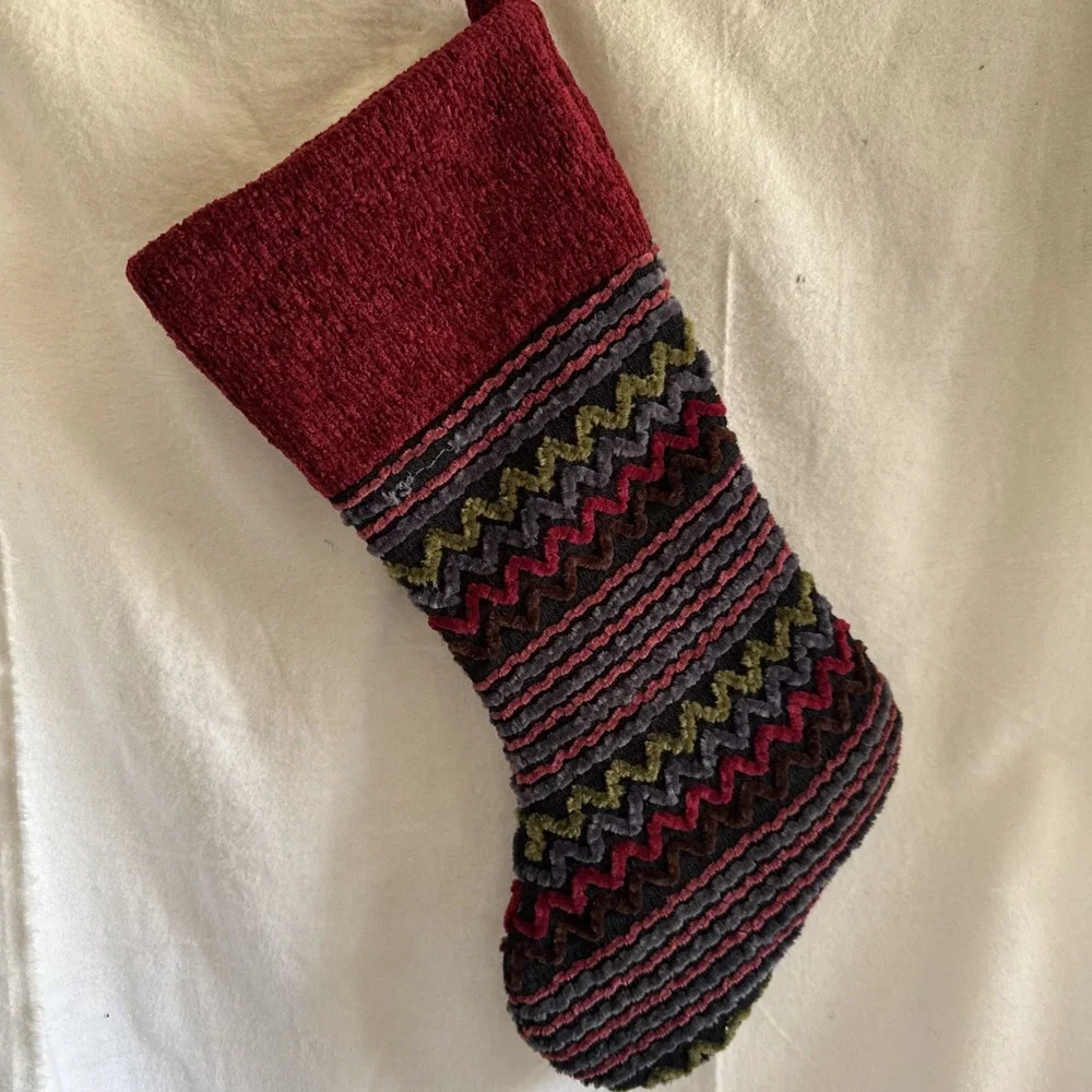 Vtg Dan Dee Collectible Chenille Red Plush‎ Striped Christmas Stocking 18